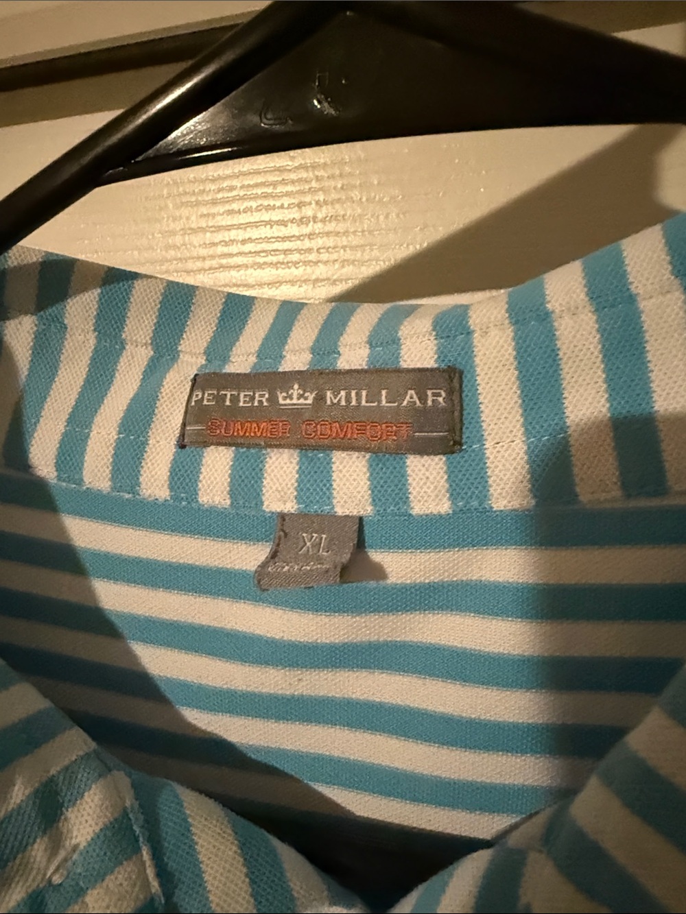 Peter Millar Men's Aqua and White Striped Pinehurst 1895 Polo - Picture 2 of 4